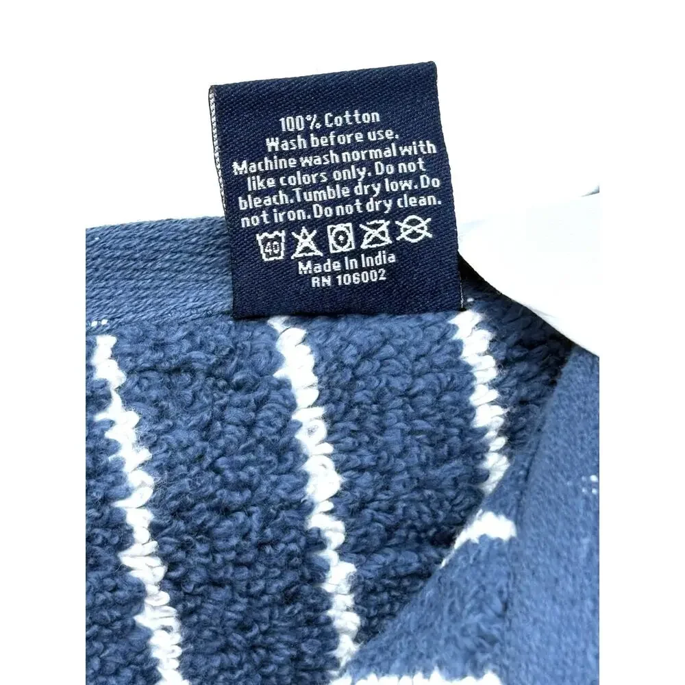Brooks Brothers Blue White Striped Cotton Hand Towels Set 2 Measures 16x28
